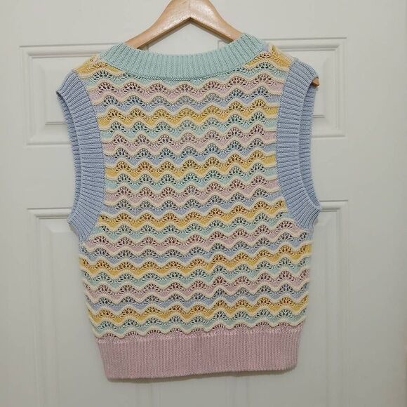 Zara womens large viscose silk vest Sleevless top open knit mesh lavender blue - Picture 3 of 7